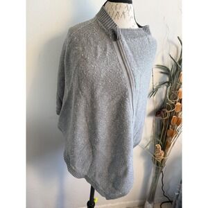 Lululemon Merino Wool Asymmetric Zip Poncho Wrap Sweater Grey OS